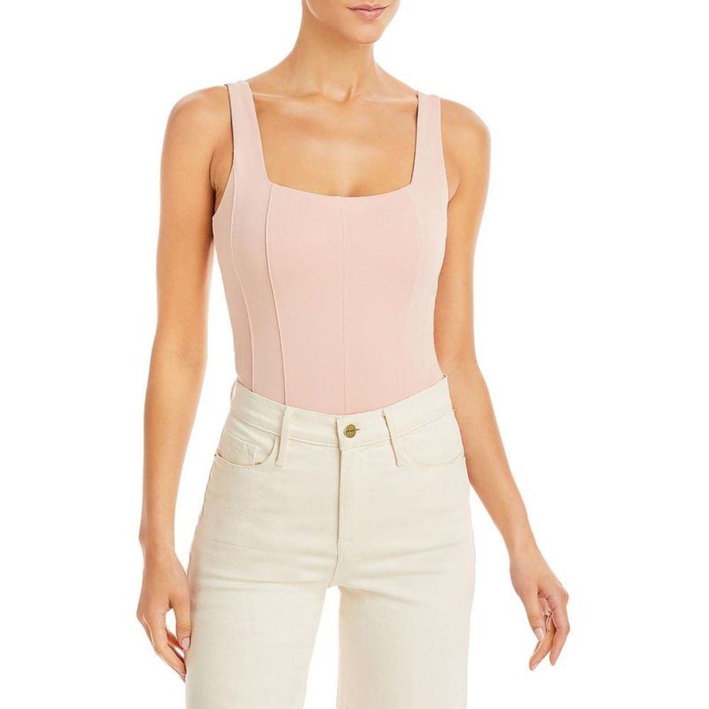 Aqua Womens Pink Square Neck Corset Seamed Shirt Bodysuit Top NWT